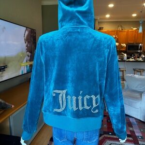 Juicy Couture Teal Velour Hoodie with Rhinestone Logo